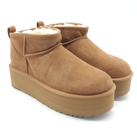UGG Women's CLASSIC ULTRA MINI PLATFORM Chestnut Suede Wool EU 42 Size 11 - Picture 8 of 12
